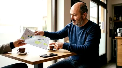 Simone Cirone consegna a un cliente il resoconto dell'analisi del sito